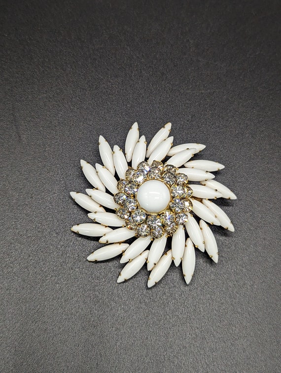 1960s Judy Lee Milk Glass & Rhinestone Statement B