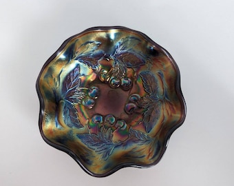 Vintage Dugan Purple Amethyst Carnival Glass Cherries Sauce Bowl