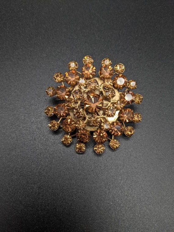 Beautiful Amber Rhinestone Vintage Brooch Pin - image 1