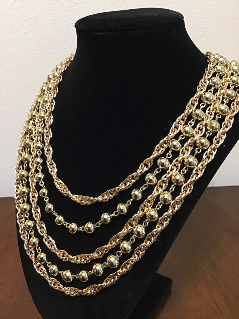 Vintage Coro Multi Strand Gold Tone Necklace