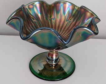 Vintage Carnival Glass Compote Dish, with Green Base