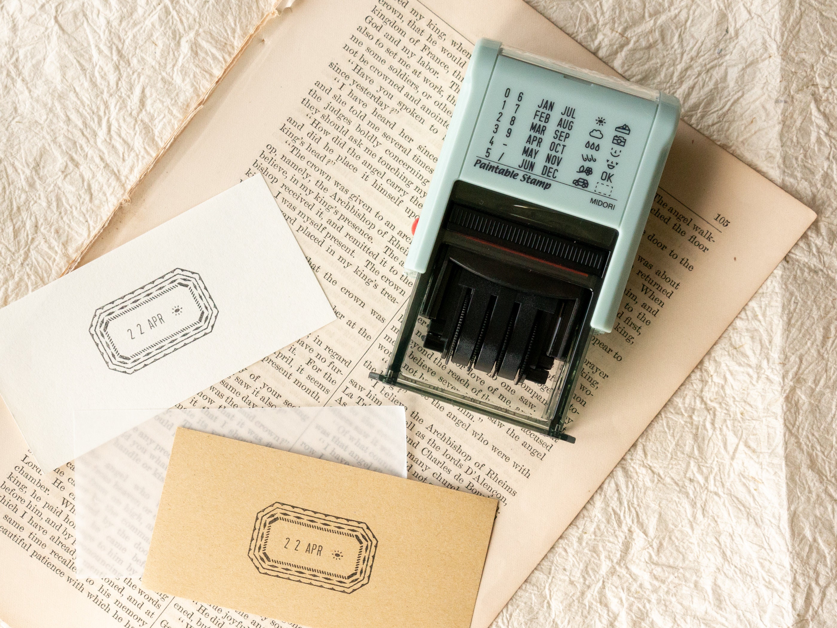 Scrapbook Postcards, Rotating Stamp, Midori Stamps, Diary Stamp