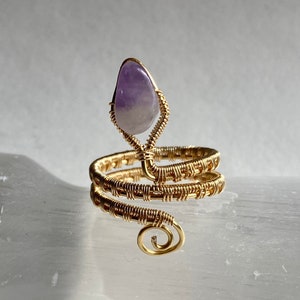Wire wrapped amethyst snake ring adjustable| wire wrapped adjustable ring| handmade crystal ring| gift for her gift for him
