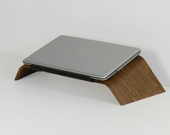Ergonomic Walnut Wood Laptop Stand, Workspace Desk Accessory