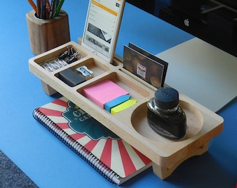 Home Office Furniture, Desk Organizer, Wooden Desk Storage, Personalized Docking Station, iPad & iPhone Stand, Desk Accessories