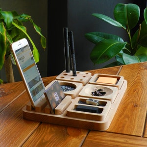 Modular Desk Organizer, Wooden Desktop Accessory, Phone Holder, Home Office Storage, Pencil Holder Gift For All