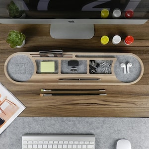 Wood Desk Organizer, Office Desk Accessories, Personalized, Keyboard Rack, Home Desk Storage, Docking Station, Unique Gift for ALL image 3