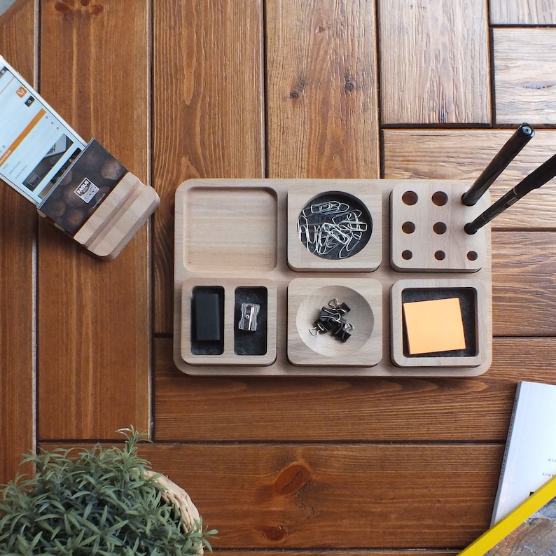 Personalized Wooden Modular Desk Organizer: Multi-Functional Desktop Accessory, Phone Holder, Home Office Storage, Pencil Holder image 1