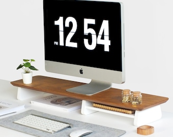 Plywood Monitor Stand: Elegant Wooden Shelf Riser for Your Computer, Perfect Desk Accessory for Home Office Decor and Organization