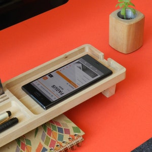 wooden organizer, wood phone dock, ,wood walet, office organizen, wood caddy, phone stand image 6