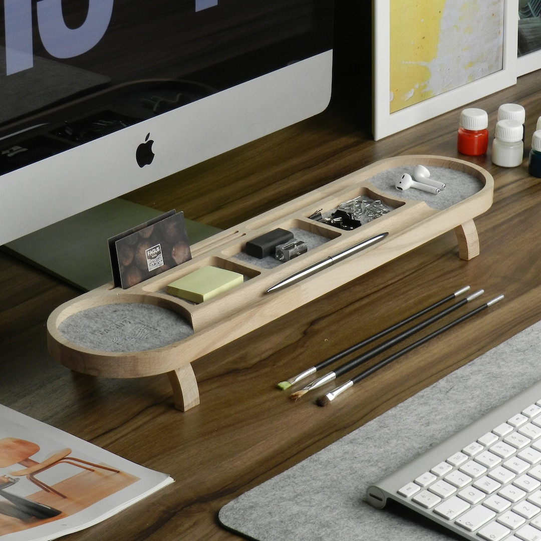 Wood Desk Organizer, Office Desk Accessories, Personalized, Keyboard
