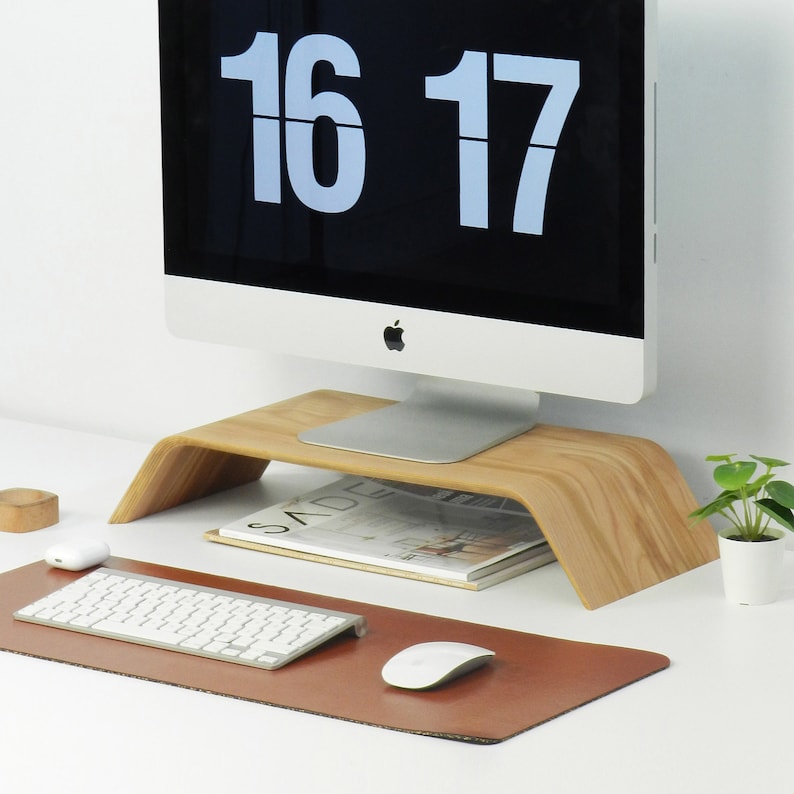 Solid Wood Monitor Stand: Beech or Walnut Computer Riser beech