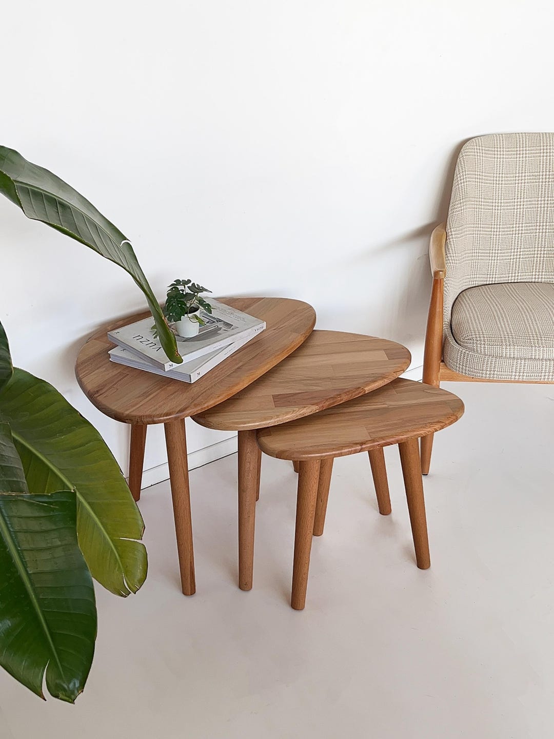 Solid Wood Nesting Coffee Table Set, Scandinavian Modern Minimalist ...