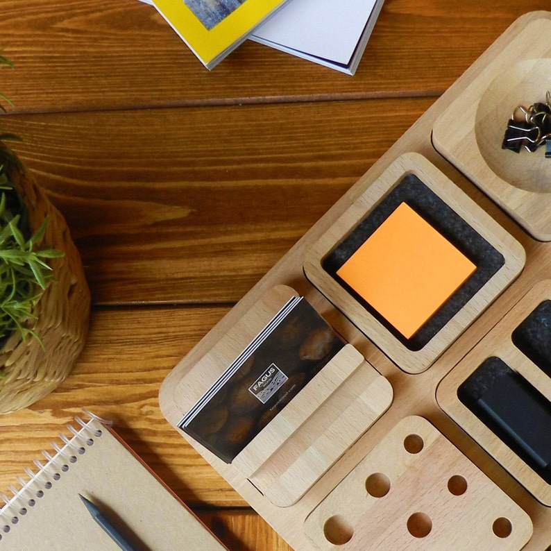 Personalized Wooden Modular Desk Organizer: Multi-Functional Desktop Accessory, Phone Holder, Home Office Storage, Pencil Holder image 9