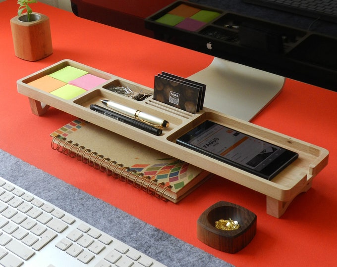 wooden organizer, wood phone dock, ,wood walet, office organizen, wood caddy, phone stand