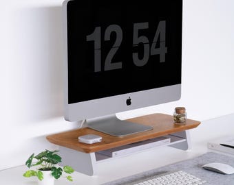Plywood Monitor Stand: Wooden Desk Shelf Riser, Home Office Decor