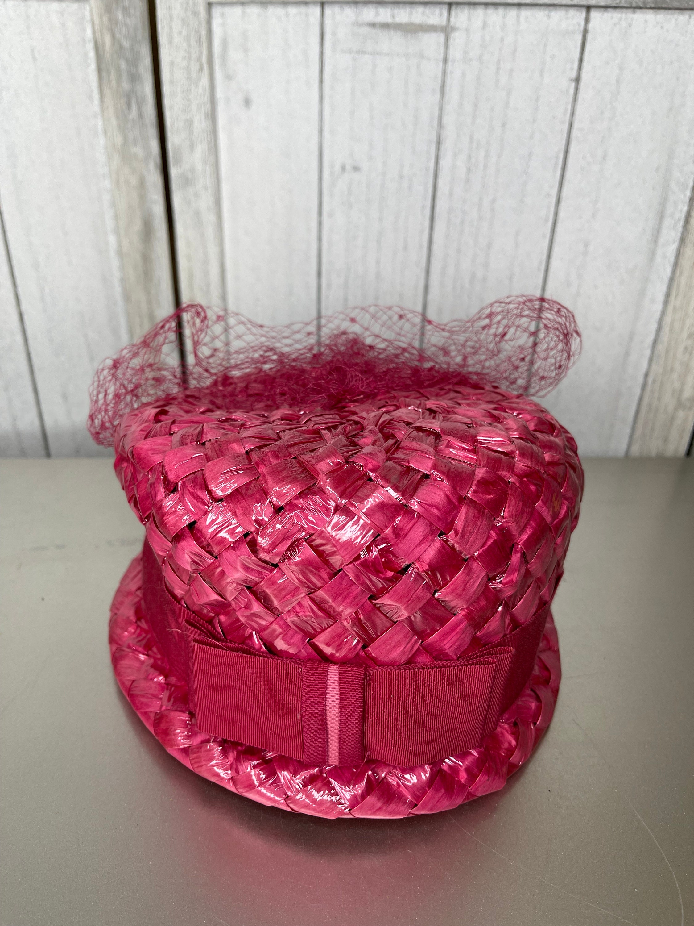 Vintage Raffia Woven Hat Orange Basket Weave Ribbon Mod Cloche Cloche Straw Vintage Hats Women main image 3