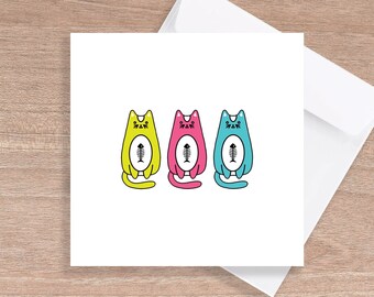 Trio of Cats / Birthday / Greeting Card / Colourful / Square Card / For Her / For Him / For Them