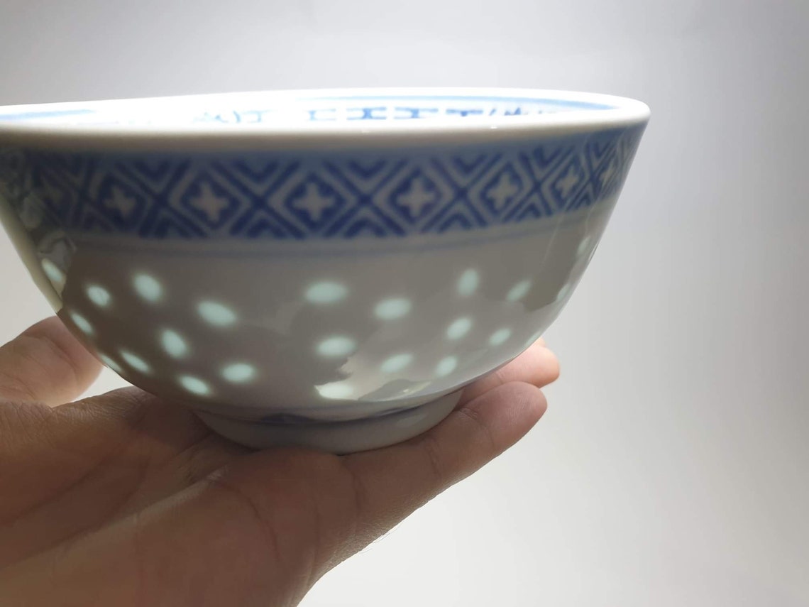 Set of 3 Chinese Blue and White Rice Bowls Vintage Rice Grain Etsy