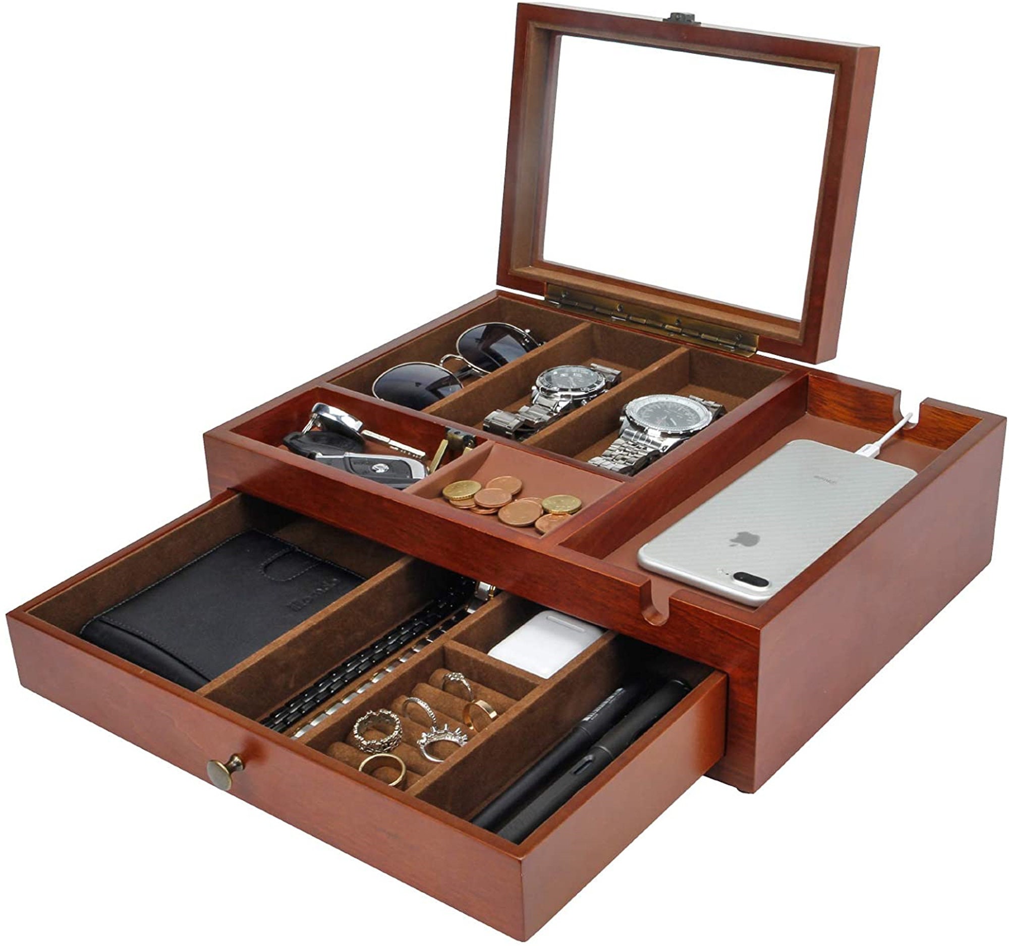 Homde Dresser Valet Organizer Wood Mens Storage Box with Large Etsy