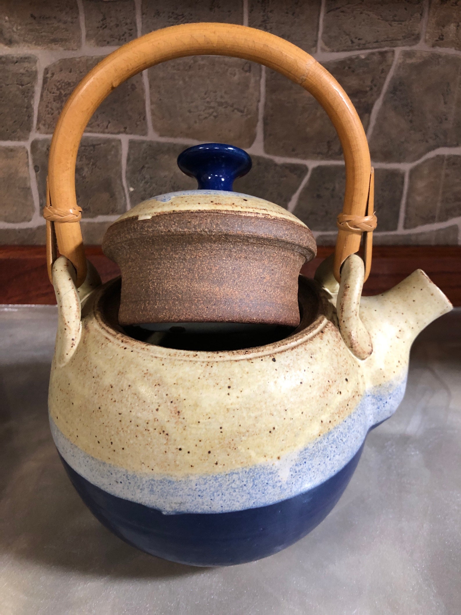 Vintage Studio Pottery Teapot/Bamboo Handle Etsy