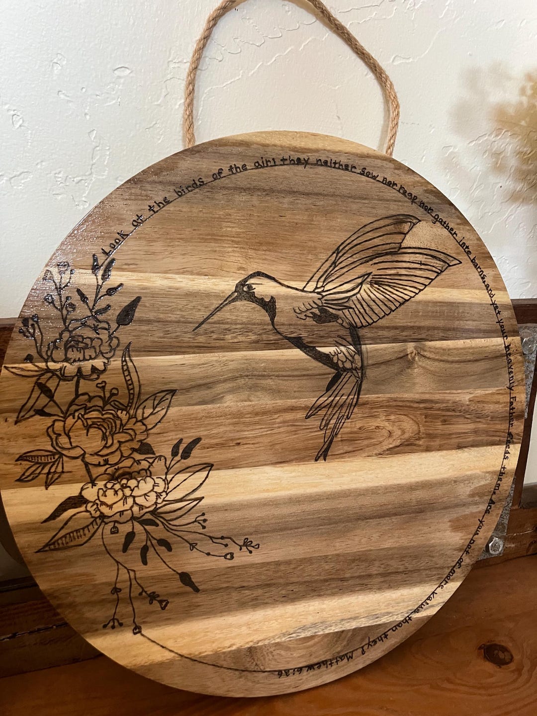 Wood Humming Bird With Flowers Wall Hanging/scripture/pyrography Art - Etsy