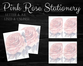 Pink Rose Printable Stationery Set/Printable Stationary Paper/Printable Writing Paper/Printable Note Paper/Digital Download