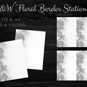 Black and White Floral Printable Stationery Set/Printable Stationary Paper/Printable Writing Paper/Printable Note Paper/Digital Download