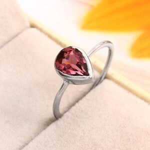 Anillo de turmalina rosa natural-925 plata de ley-anillo de turmalina de corte de pera-anillo de turmalina de sandía-anillo de compromiso de turmalina-anillo de boda