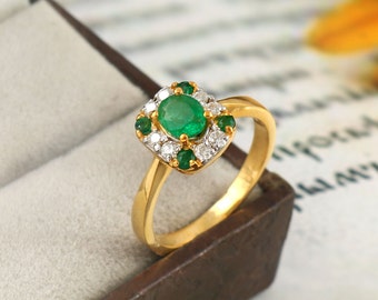 Natural Zambian Emerald Ring-Oval Cut-925 Sterling Silver-May Birthstone-Wedding Ring