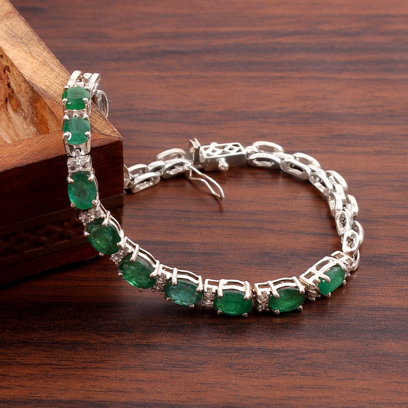 Natural Zambian Emerald Bracelet-oval Cut-925 Sterling Silver Tennis ...