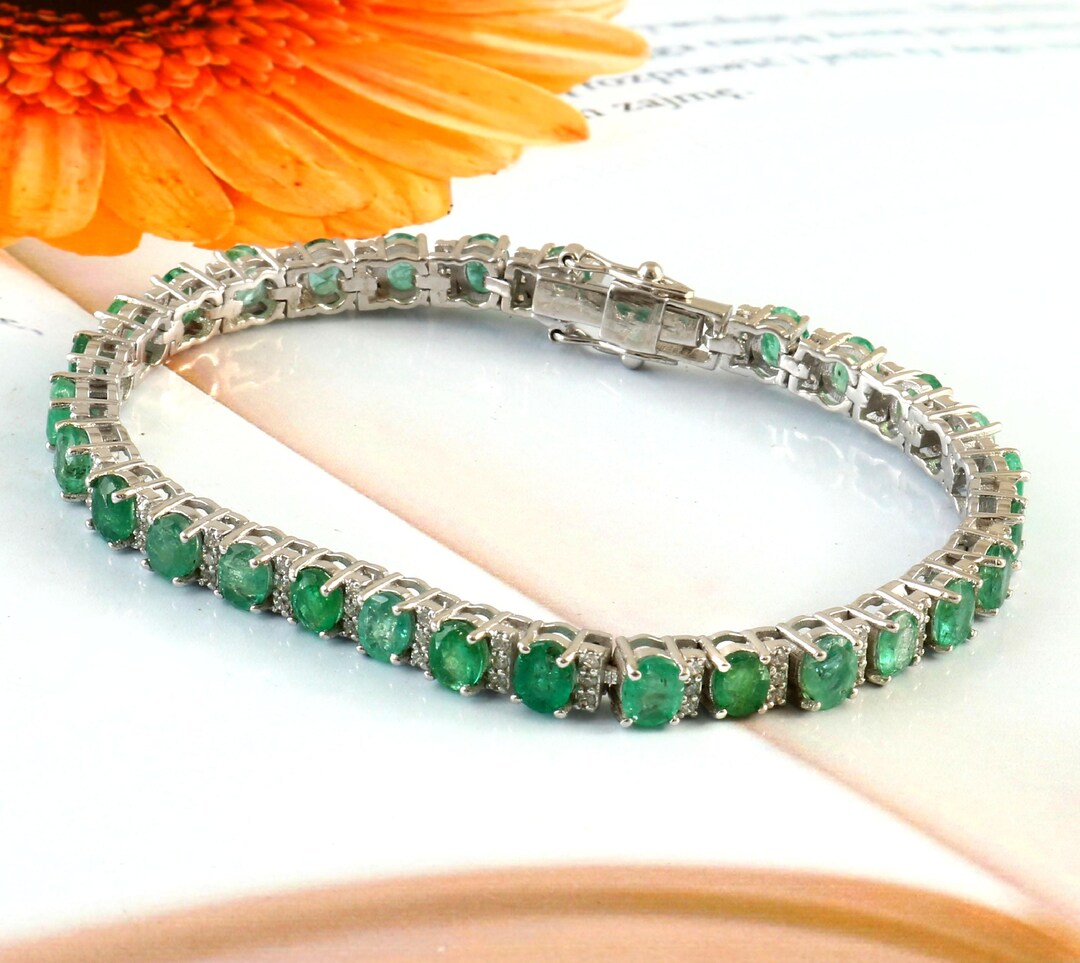 Natural Zambian Emerald Bracelet-925 Sterling Bracelet-oval Cut Zambian ...