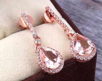 Morganite Earrings Cushion Cut Pink Gemstonehalo Earrings - Etsy