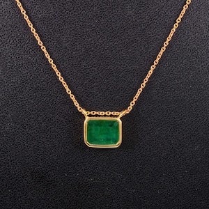 3.73CT Natural Emerald Pendant- Simple Vivid Green Emerald Necklace-Genuine Emerald Pendant-925 Silver-Octagon Emerald Pendant Necklace