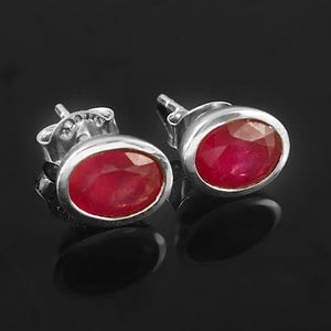 Natural Ruby Studs-Oval Cut Ruby-925 Sterling Silver-July Birthstone-Simple Ruby Studs-Ruby Jewelry-Bezel Set Ruby Studs-Push Back Ruby Stud