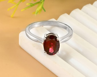 2 kt natuurlijke Rhodoliet-granaatring-ovaal geslepen-925 sterlingzilver-juni geboortesteen-tandenset