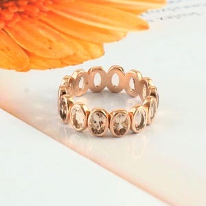 Natural Morganite Full Eternity Band Ring - 925 Sterling Silver - November Birthstone