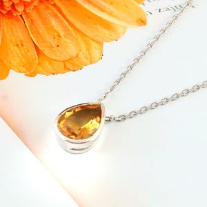 Natural 6ct Citrine Pendant Necklace-Pear Shape Citrine-Citrine Jewelry-Elegant Citrine Necklace-November Birthstone Pendant-925 Silver