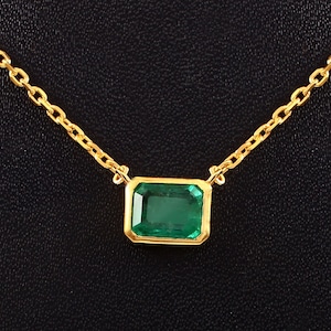 Natural Emerald Pendant- Simple Vivid Green Emerald Necklace-Genuine Emerald Pendant-925 Sterling Silver-Octagon Emerald Pendant Necklace