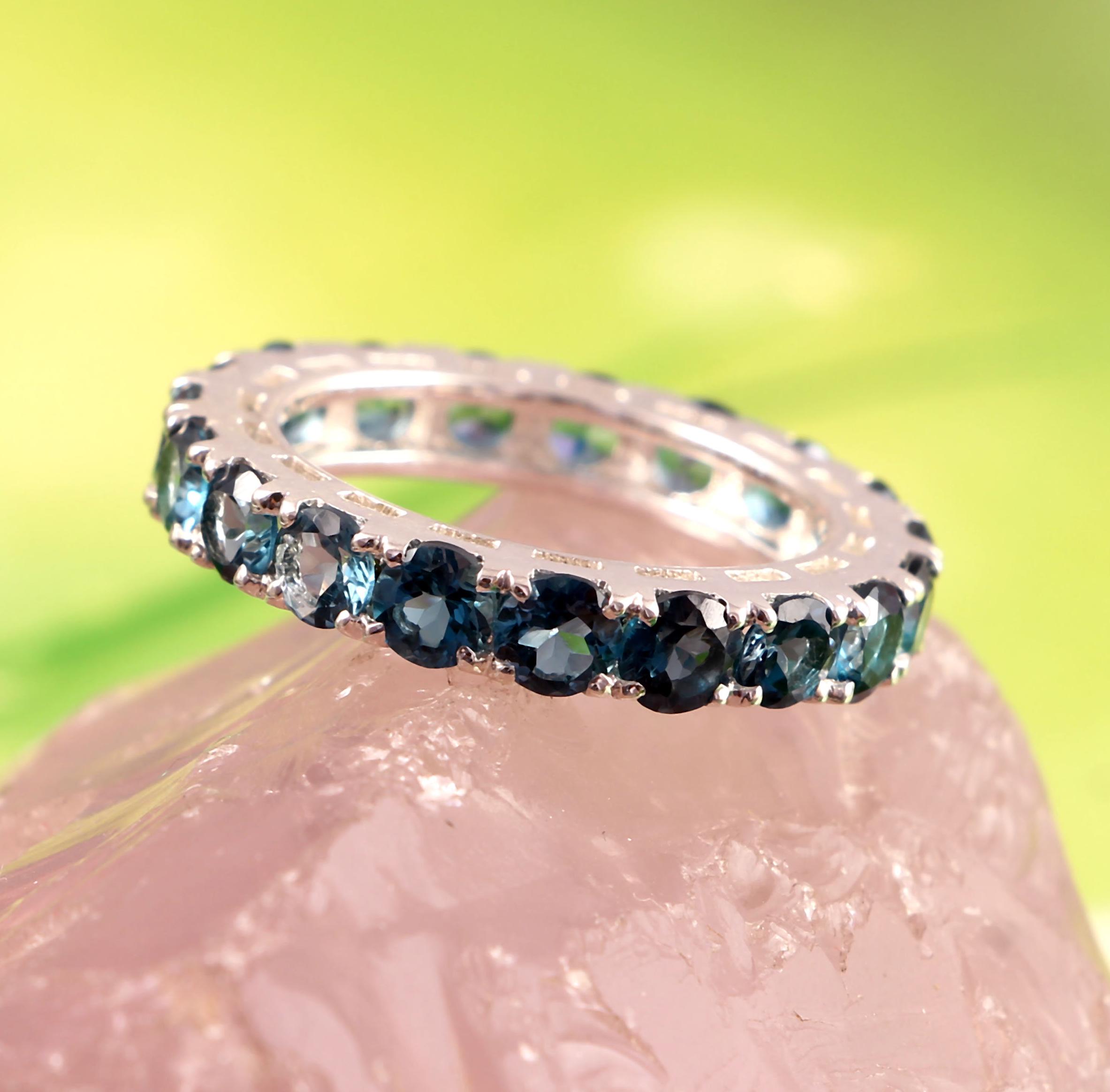 Natural London Blue Topaz Band Ring-Brilliant Round Cut Topaz Ring-London Blue Topaz Band-925 Sterling Silver -Engagement&Wedding Band Ring