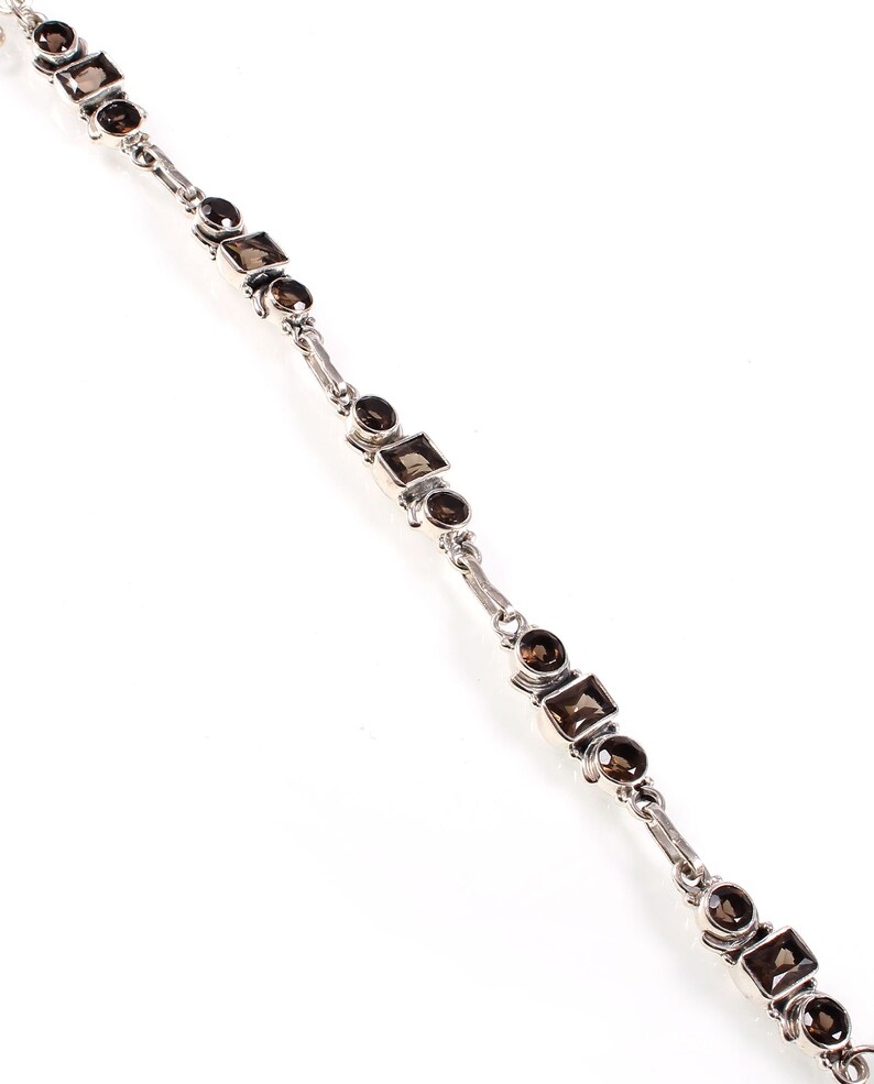Natural Smoky Quarts Jewelry 925 Sterling Silver Bracelet. Price Cut Smoky Quarts Gemstone Natural Smoky Quarts Bracelet