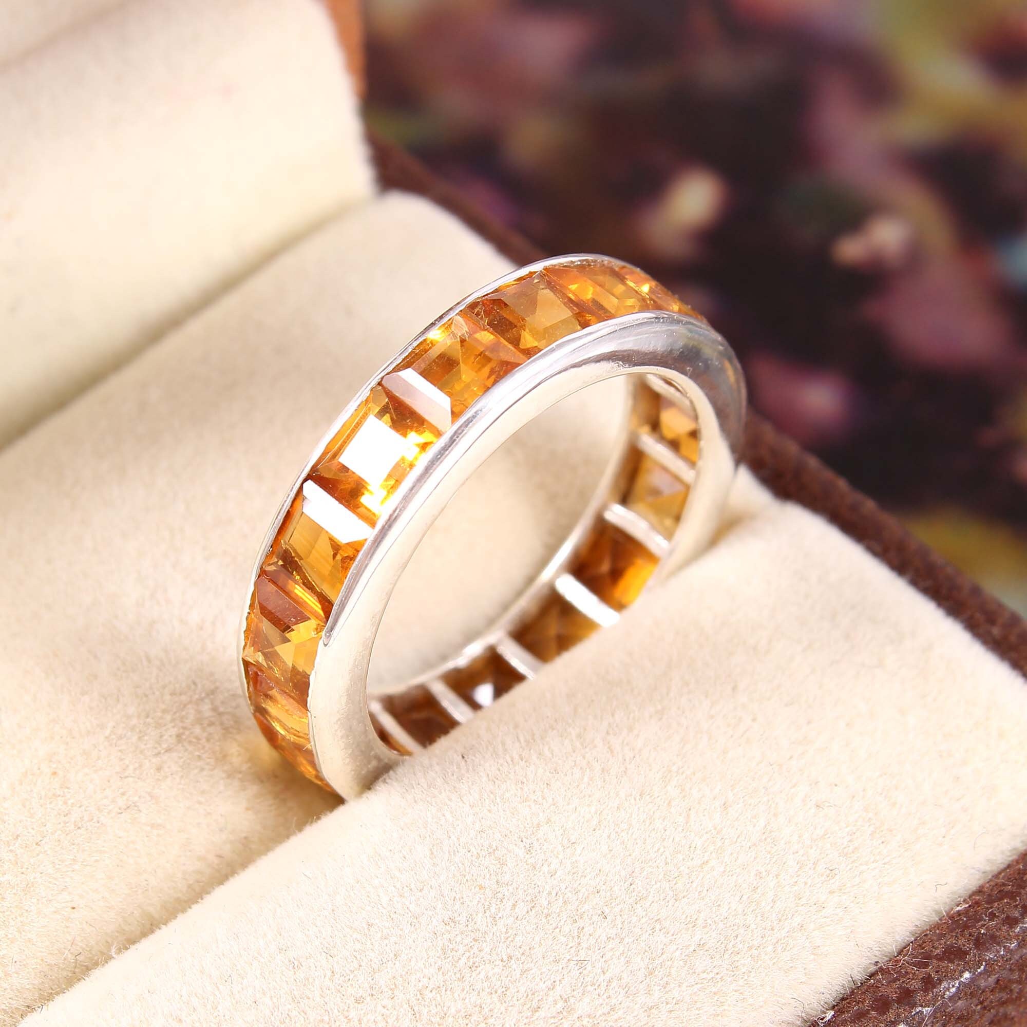 Naturliche Citrin Vollbandring Square Cut Citrin Stein Elegante Verlobung Citrin Bandring 925Sterling Silber Versprechen Ring Verlobungsring Etsy