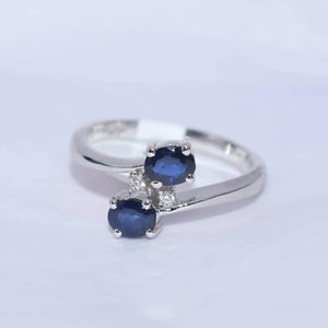 Natural Blue Sapphire Ring-Oval Cut Sapphire Ring-Dainty Blue Sapphire Ring-925 Sterling Silver Rng-Two Stone Ring-September Birthstone Ring