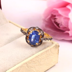 Amazing Natural Kyanite Ring-Oval Cut Ring-Royal Blue Kyanite Ring-925 Sterling Silver-Engagement Ring-Wedding Ring-Gold&Black Plated Ring