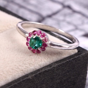 Natürlicher Smaragd-Rubin Kombinationsring - Eleganter Smaragd Ring - Natürlicher Rubin Schmuck - Verlobungsring - Mai Geburtsstein Ring