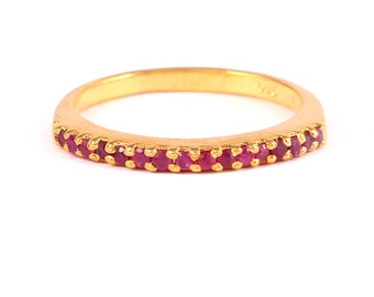Natürlicher Rubin Bandring-Diamantschliff Rubin-Rubin Gold Band-Versprechen & Hochzeit Bandring-925Sterling Silber-September Birthstone-Stackable Bandring