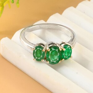 Natural Emerald Ring-Oval Cut Triple Combination-Emerald Ring-Engagement Ring-925 Sterling Silver-May Birthstone-Emerald Halo Ring