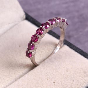 Natural Rhodolite Garnet Band Ring-Wedding Band Ring-925 Sterling Silver Ring - June Birthstone Jewelry - Brilliant Round Cut Gemstone Ring