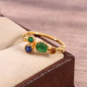 Natural Multi Stones Ring-Natural Emerald-Ruby-Sapphire-Kyanite Ring-925 Sterling Silver-Cluster Wedding Ring-Elegant Dainty Scattered Ring