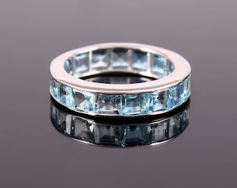 Natural Aquamarine Band Ring-925 Sterling Silver-Aquamarine Jewelry-Gemstone Ring-Engagement Ring-March Birthstone-Fine Jewelry-Wedding Band